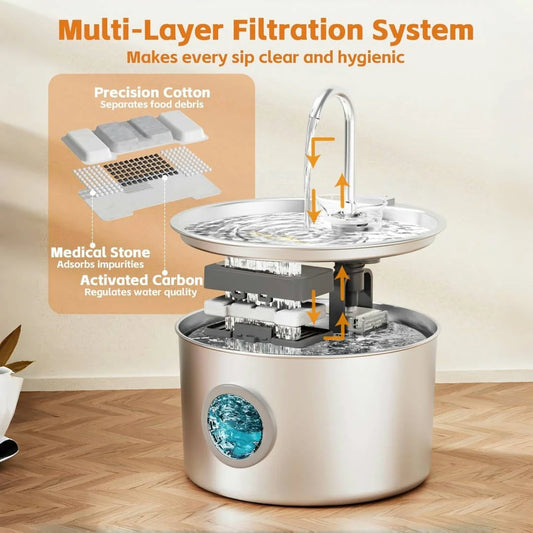 108oz Stainless Steel Cat Water Fountain – Automatic Pet Drinking Fountain with Replaceable Filters for Cats & Small Dogs