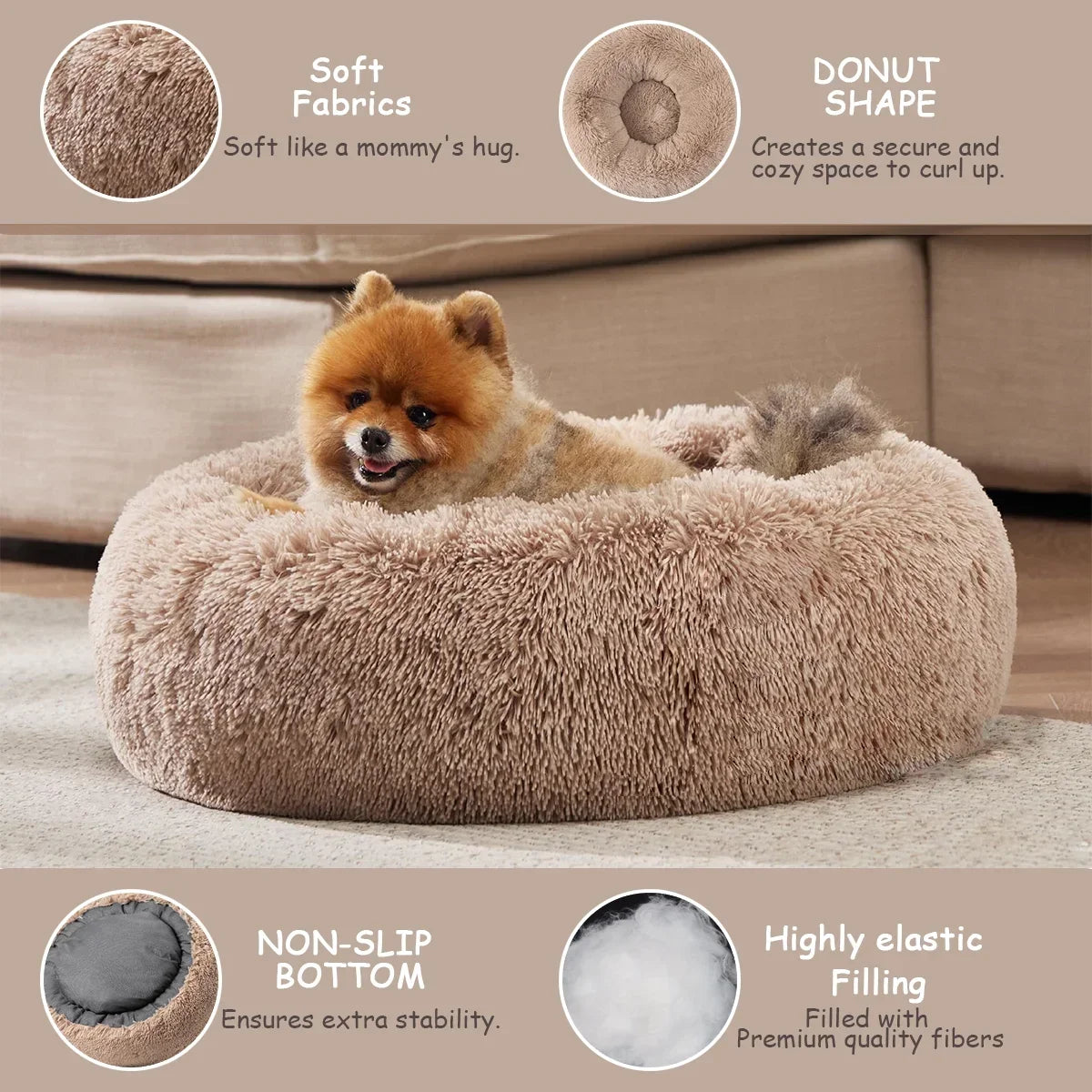 Round Plush Pet Bed – Ultra Soft Winter Warm Sleeping House for Cats & Dogs, Cozy Donut Bed for Small, Medium & Large Pets
