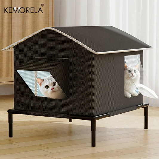 Elevated Pet Bed with Cooling Pads – Moisture-Proof Indoor & Outdoor House for Small & Medium Pets