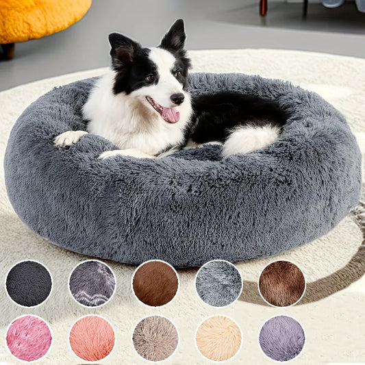Round Plush Pet Bed – Ultra Soft Winter Warm Sleeping House for Cats & Dogs, Cozy Donut Bed for Small, Medium & Large Pets