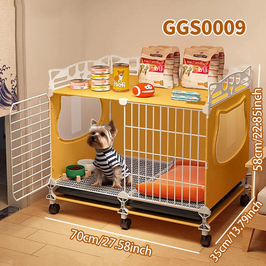 Dog Cage with Tray & Warm Bed – Small Dog Kennel for Pomeranian, Teddy, Bichon, with Separate Toilet for Autumn & Winter