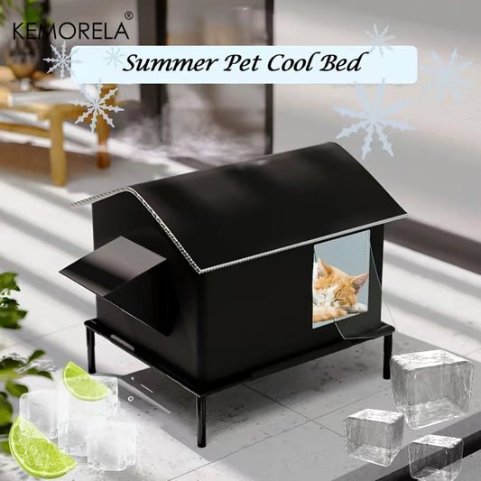 Elevated Pet Bed with Cooling Pads – Moisture-Proof Indoor & Outdoor House for Small & Medium Pets